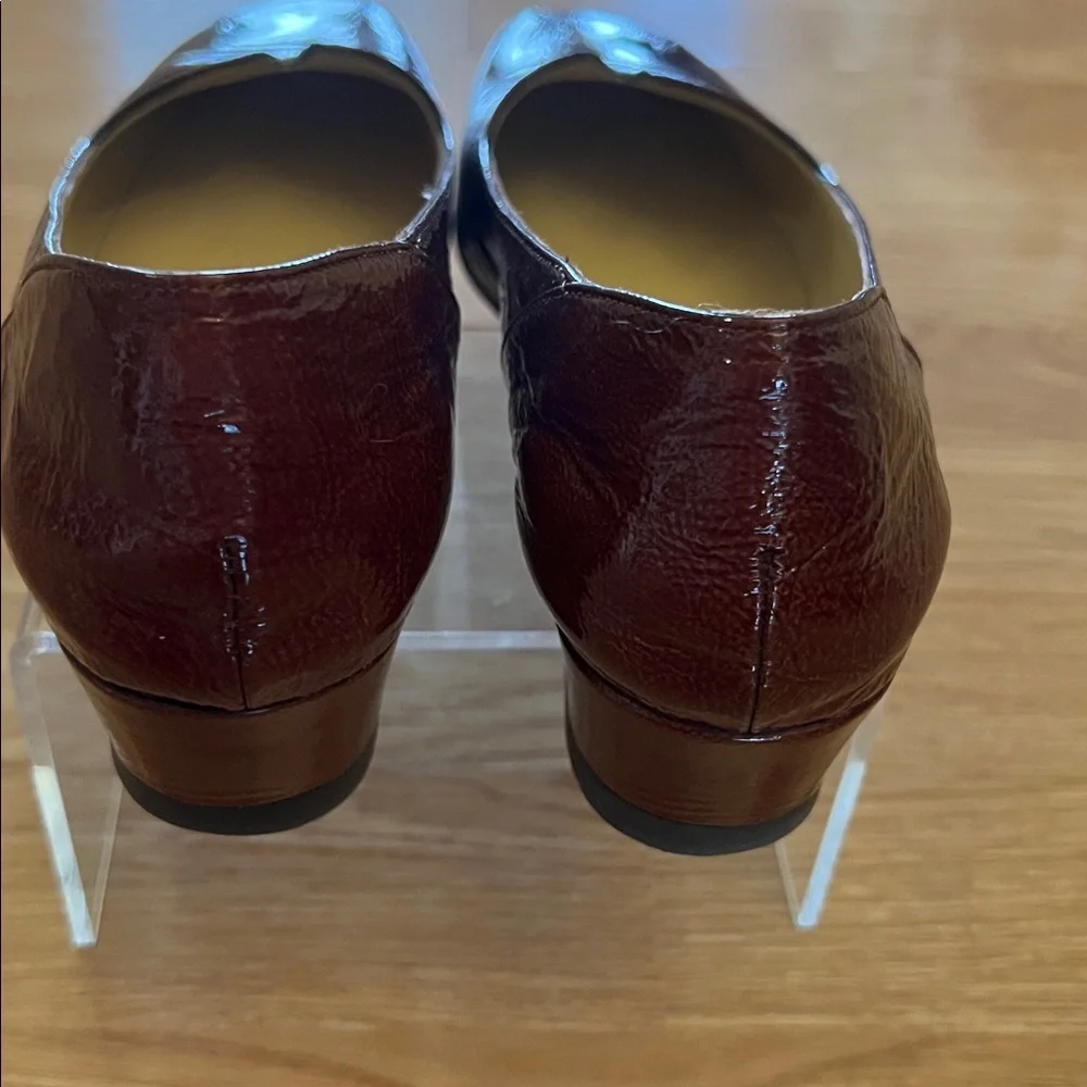 Patent Leather Bruno Magli Burgundy Brown Wedge Loafers Size 7 1/2